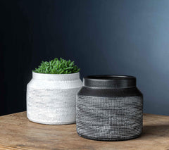 Campania Linen Weave Planter Black and White Mix