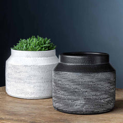 Campania Linen Weave Planter Black and White Mix