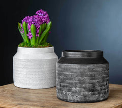 Campania Linen Weave Tall Planter - Black and White Mix - Set of 4