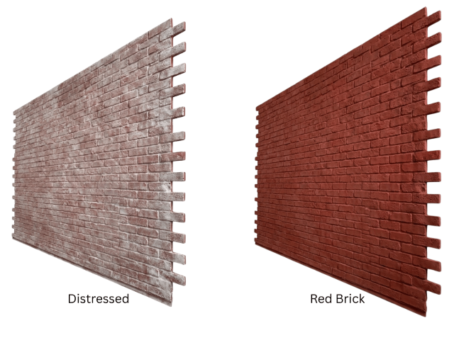 Colour Comparison of Distressed Brick Panel; Left, and Red Brick Panel; Right