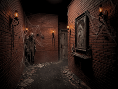 Haunted House Hallway, Red Brick Panel covering walls