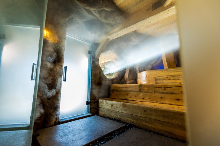 Malawi Panel mounted against inside doorway wall of wooden sauna steps